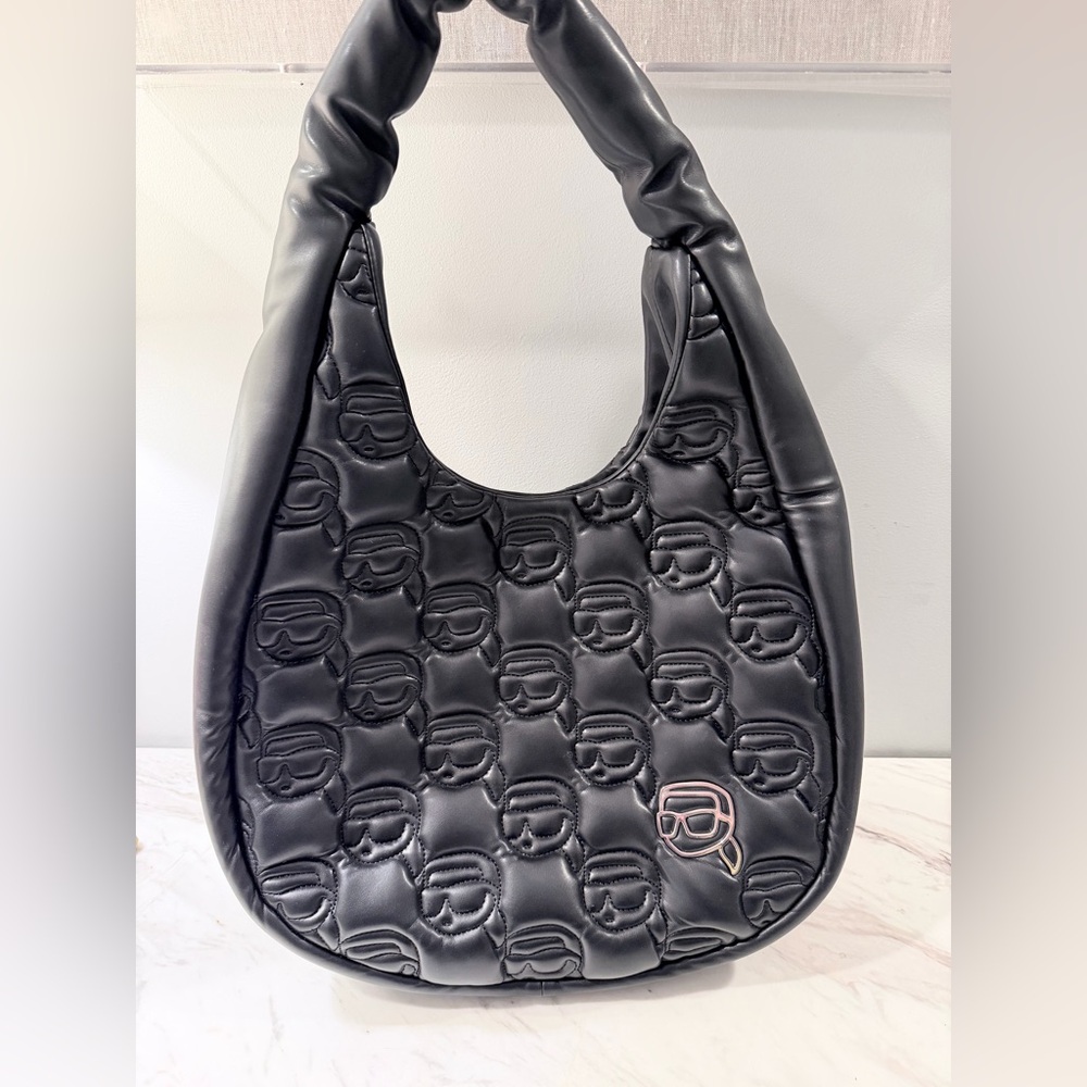Karl Lagerfeld Black Embossed Hobo Bag